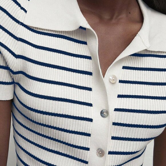 Multicolor Women's Button-Up Striped Knit Sweater - Picture 4 of 7